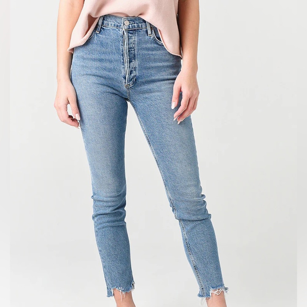 Agolde High-Rise Nico Slim Fit Skinny Straight Distressed Stretch Jeans Size 24